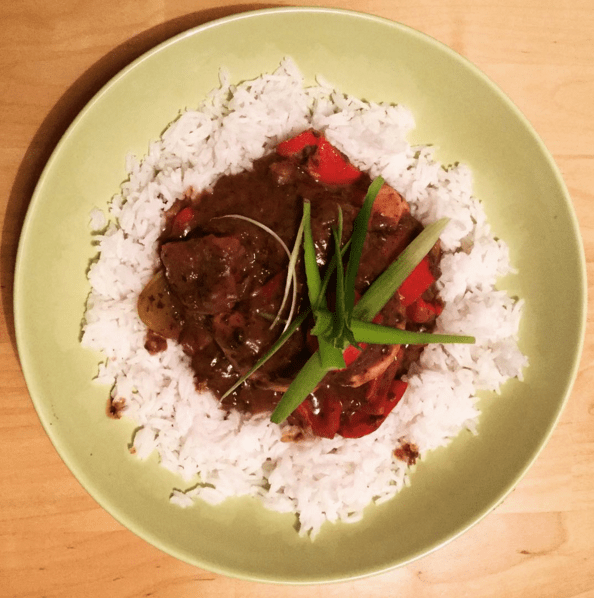 Chicken breast in asian black bean sauce with basmati rice